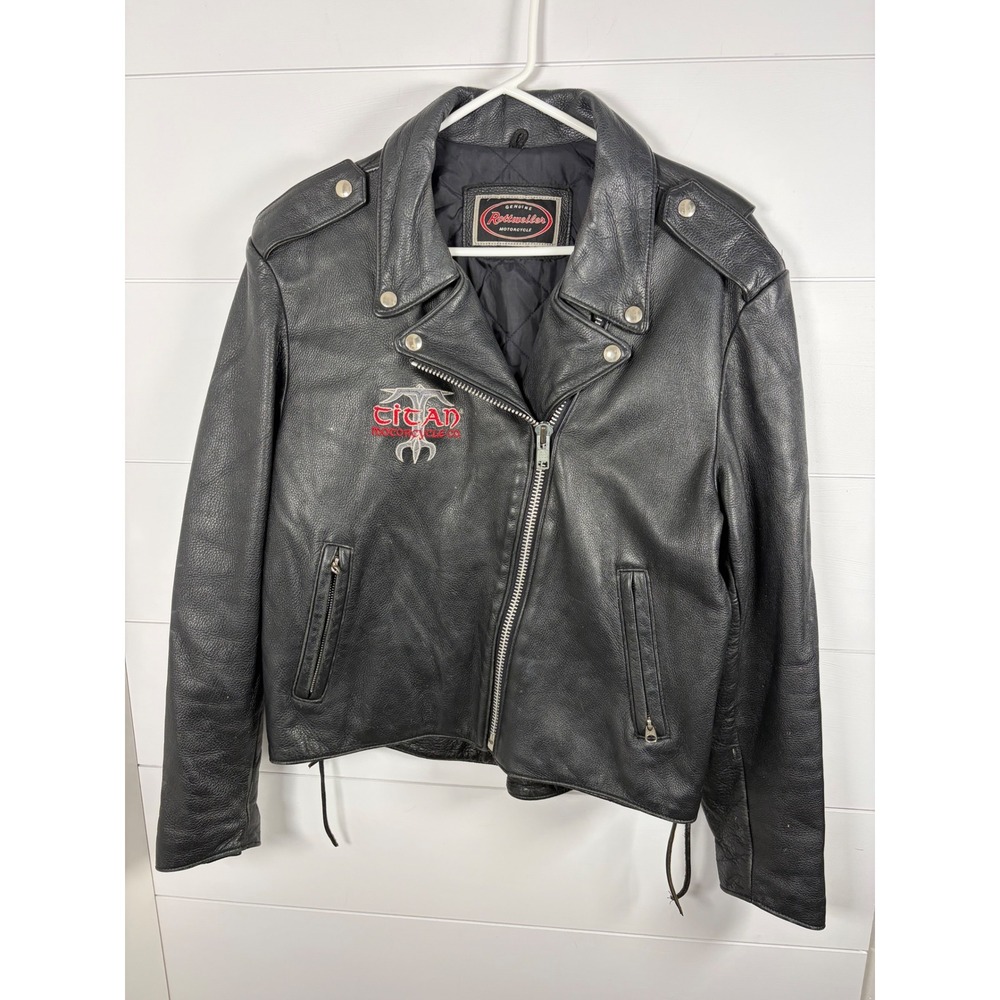 Vintage Rottweiler Leather Jacket Titan Motorcycle Black Women XL Laces Biker